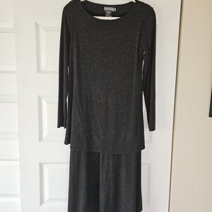 Maya Negri Charcoal Gray Shimmer Knit Long Sleeve Layered Look Tunic Dress SZ S